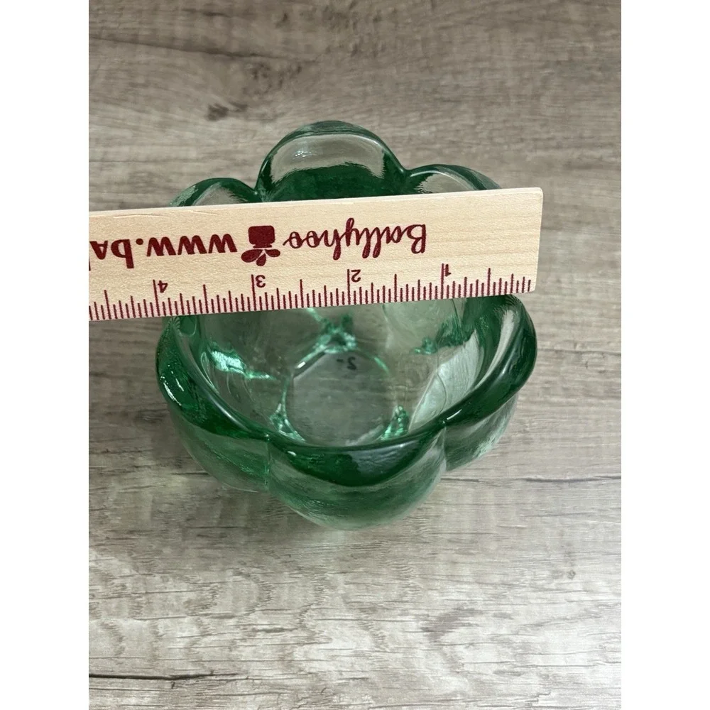 Vintage Spanish Recycled Textured Green Glass Tulip Votive Candle Holder 4